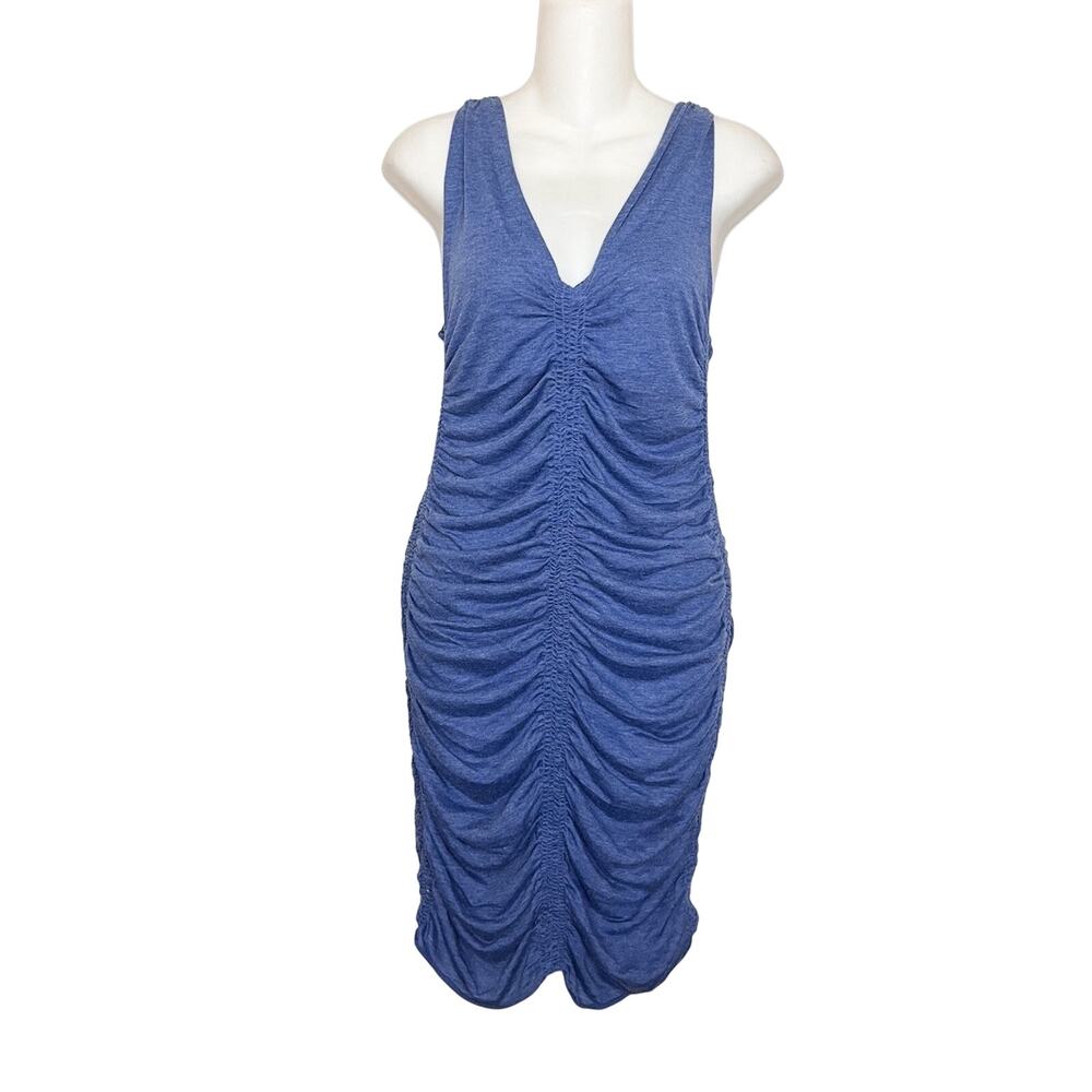 Indah Blue Cotton Jersey Ruched Sleeveless Short Dress Women’s Sz Medium